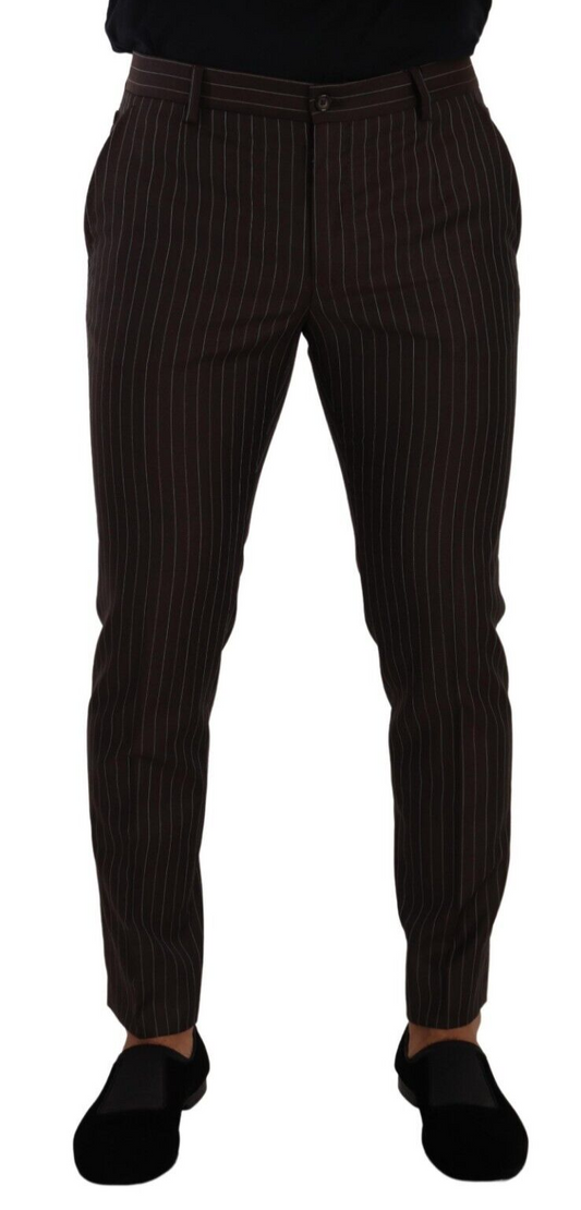 Dolce & Gabbana Brown Striped Wool Formal Trouser Dress Pants Dolce & Gabbana