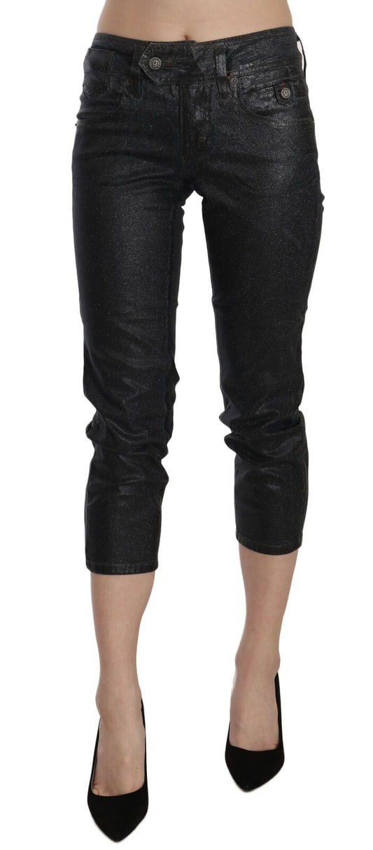 John Galliano Black Washed Mid Waist Slim Leg Cropped Denim Pants John Galliano