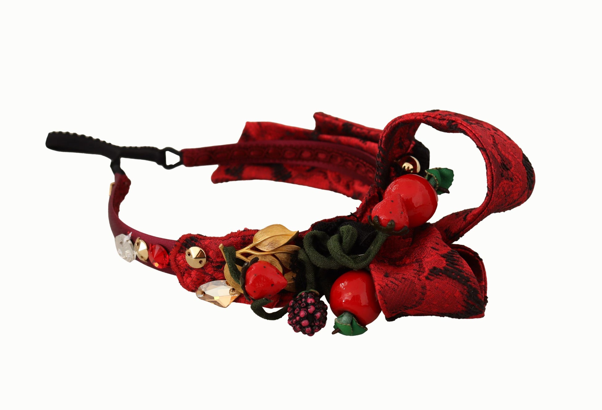 Dolce & Gabbana Cherry Silk Crystal Bow Logo Diadem Tiara Headband Dolce & Gabbana