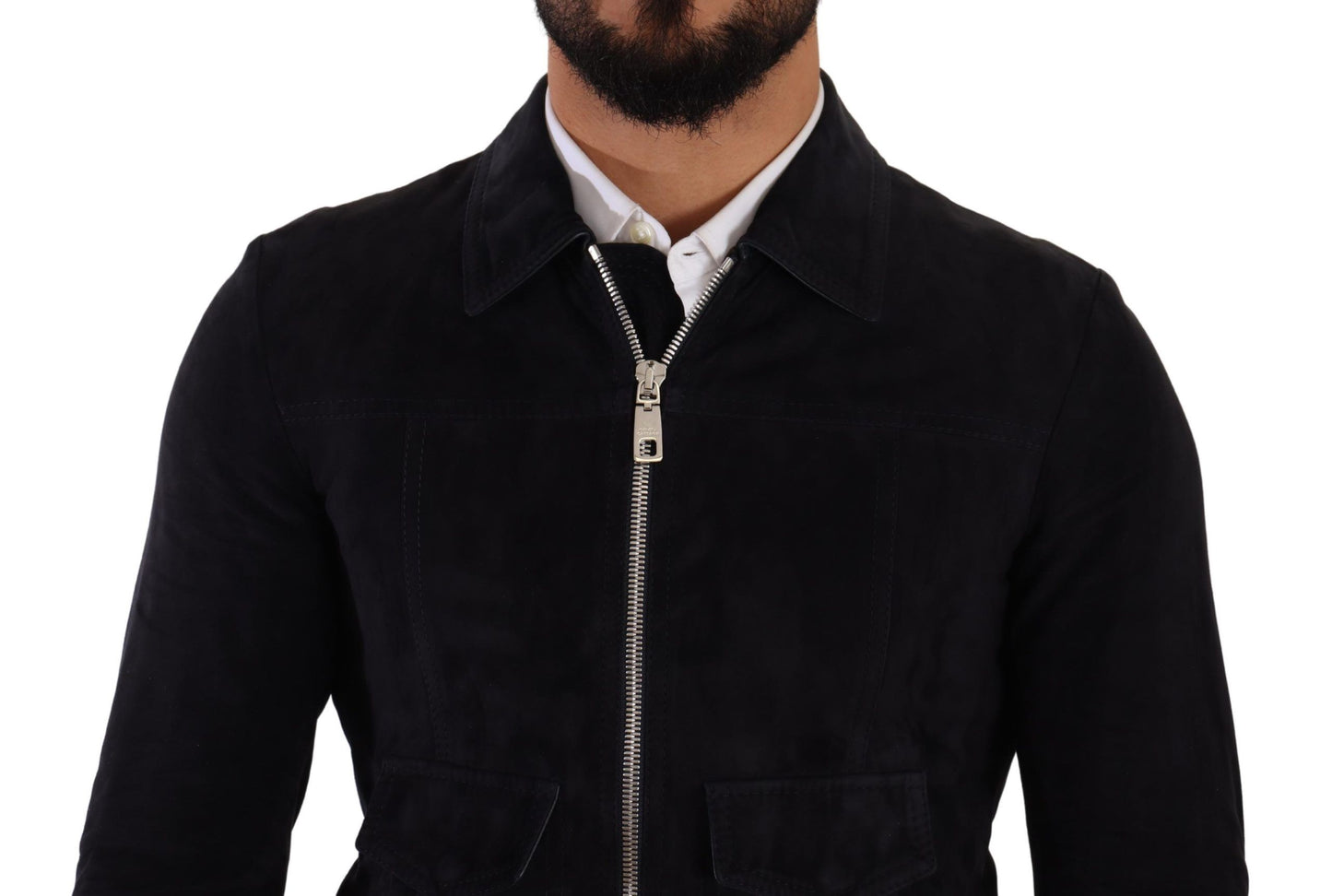 Dolce & Gabbana Blue Suede Lambskin Leather Coat Jacket Dolce & Gabbana