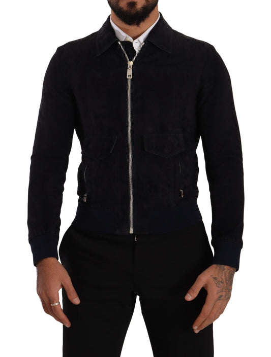 Dolce & Gabbana Blue Suede Lambskin Leather Coat Jacket Dolce & Gabbana