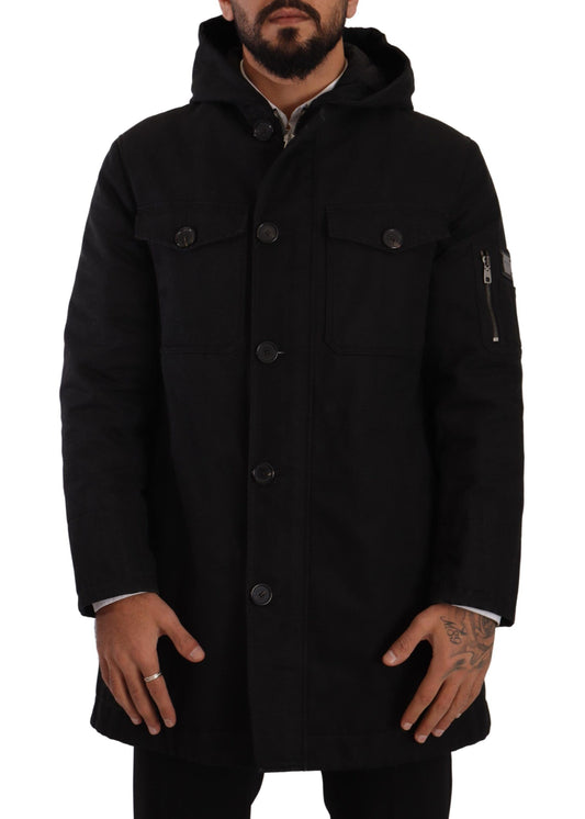 Dolce & Gabbana Black Denim Hooded Parka Coat Winter Jacket Dolce & Gabbana
