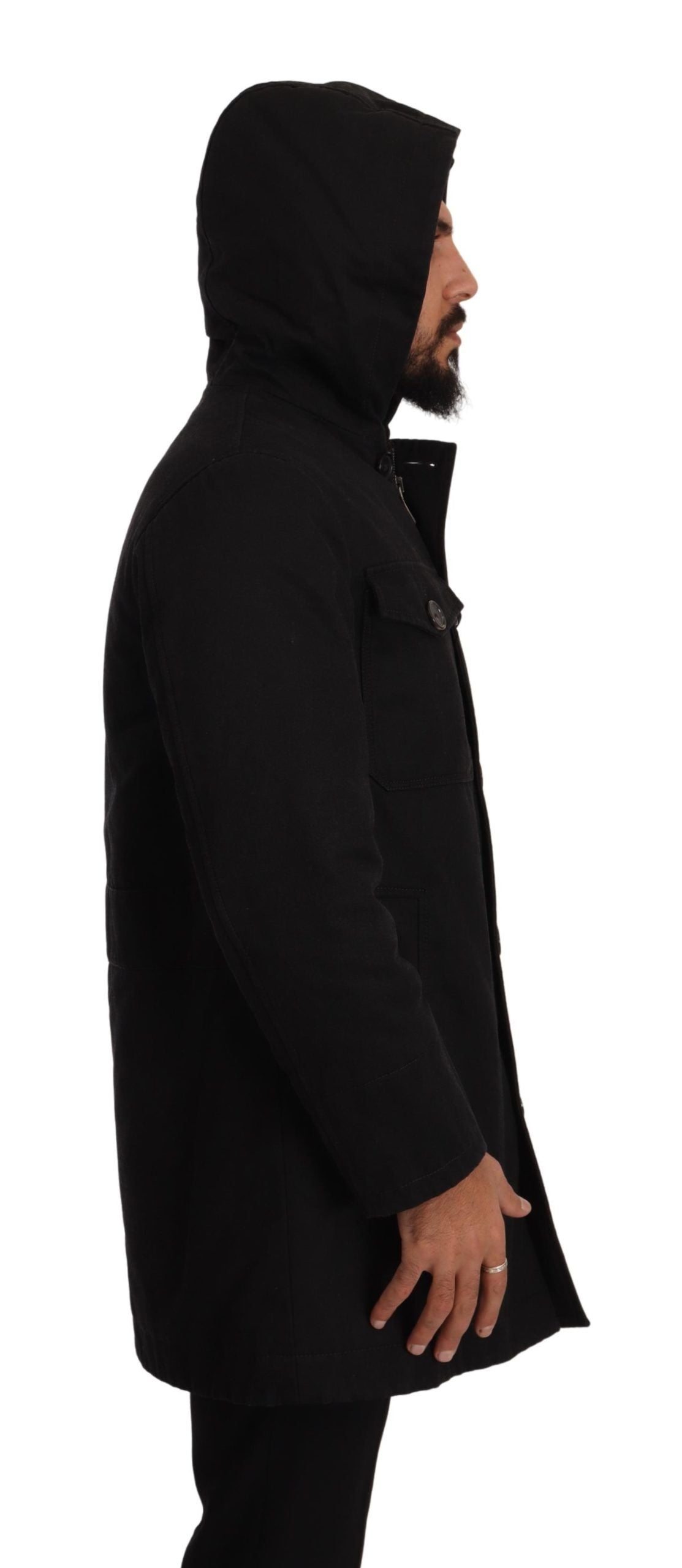 Dolce & Gabbana Black Denim Hooded Parka Coat Winter Jacket Dolce & Gabbana