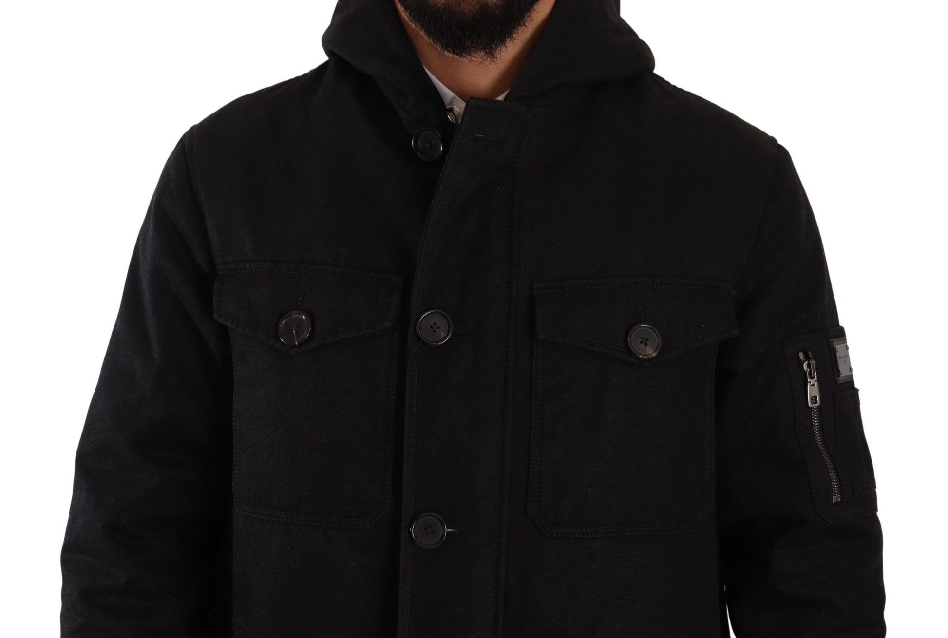 Dolce & Gabbana Black Denim Hooded Parka Coat Winter Jacket Dolce & Gabbana