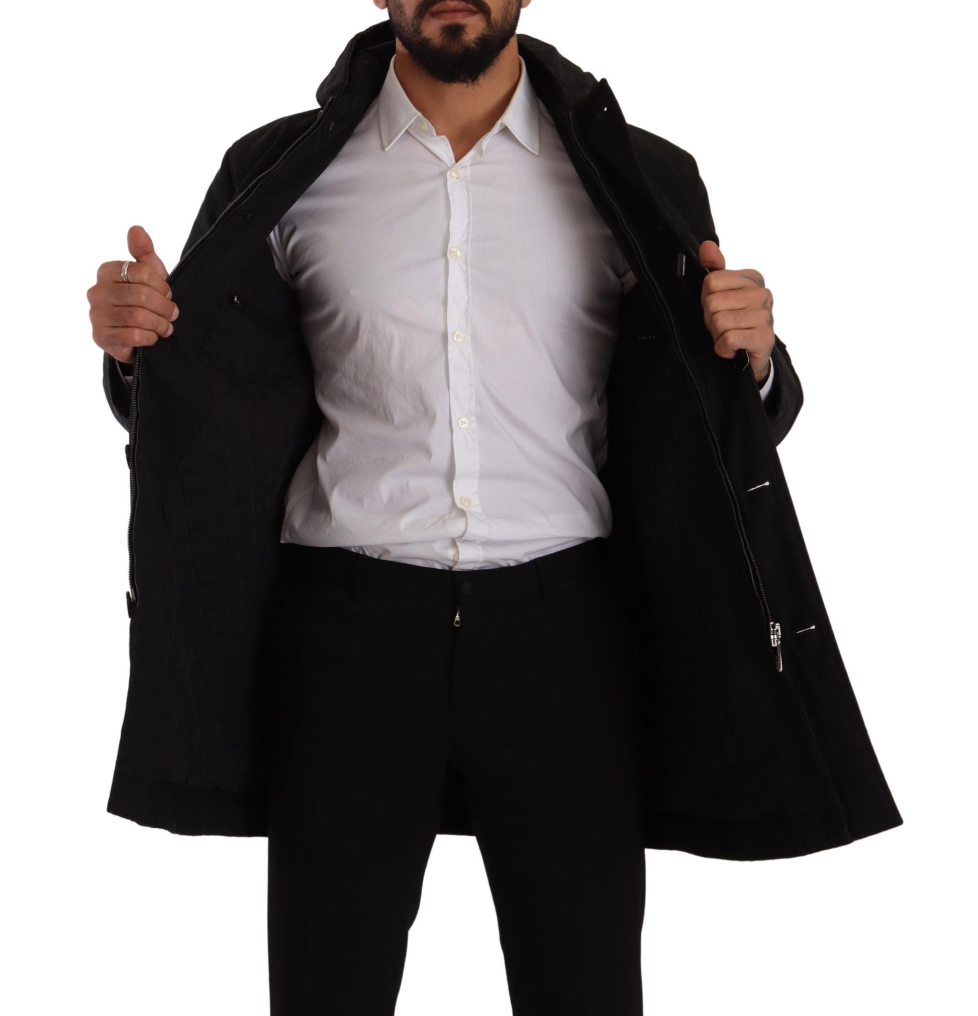Dolce & Gabbana Black Denim Hooded Parka Coat Winter Jacket Dolce & Gabbana