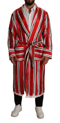 Dolce & Gabbana Red White Striped Silk Mens Night Gown Robe - Eljoys Fashion 
