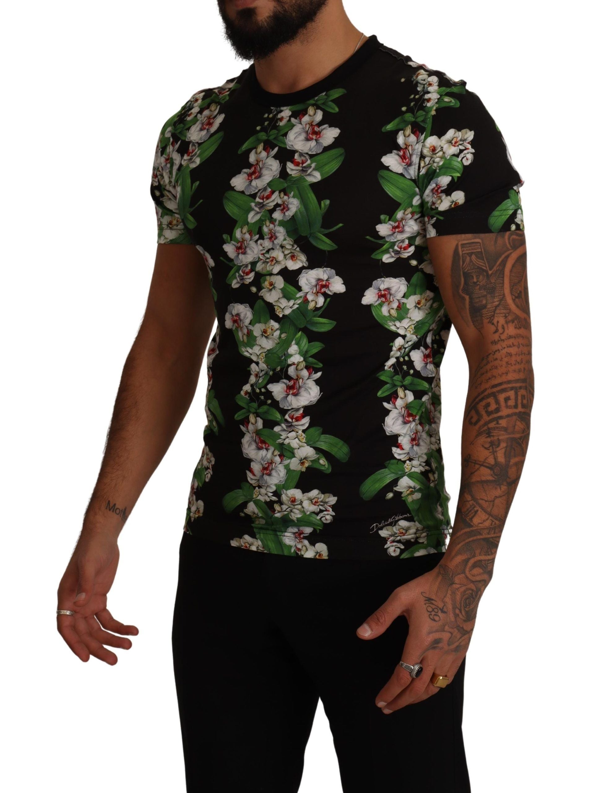 Dolce & Gabbana Black Floral Print Crewneck T-shirt Dolce & Gabbana