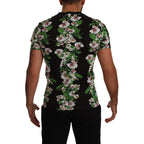 Dolce & Gabbana black floral print crewneck T-shirt with short sleeves and vibrant floral design on soft fabric.