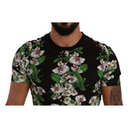 Dolce & Gabbana black floral print crewneck T-shirt with vibrant floral design on soft fabric.