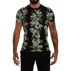 Dolce & Gabbana black floral print crewneck T-shirt with colorful floral pattern on cotton fabric.