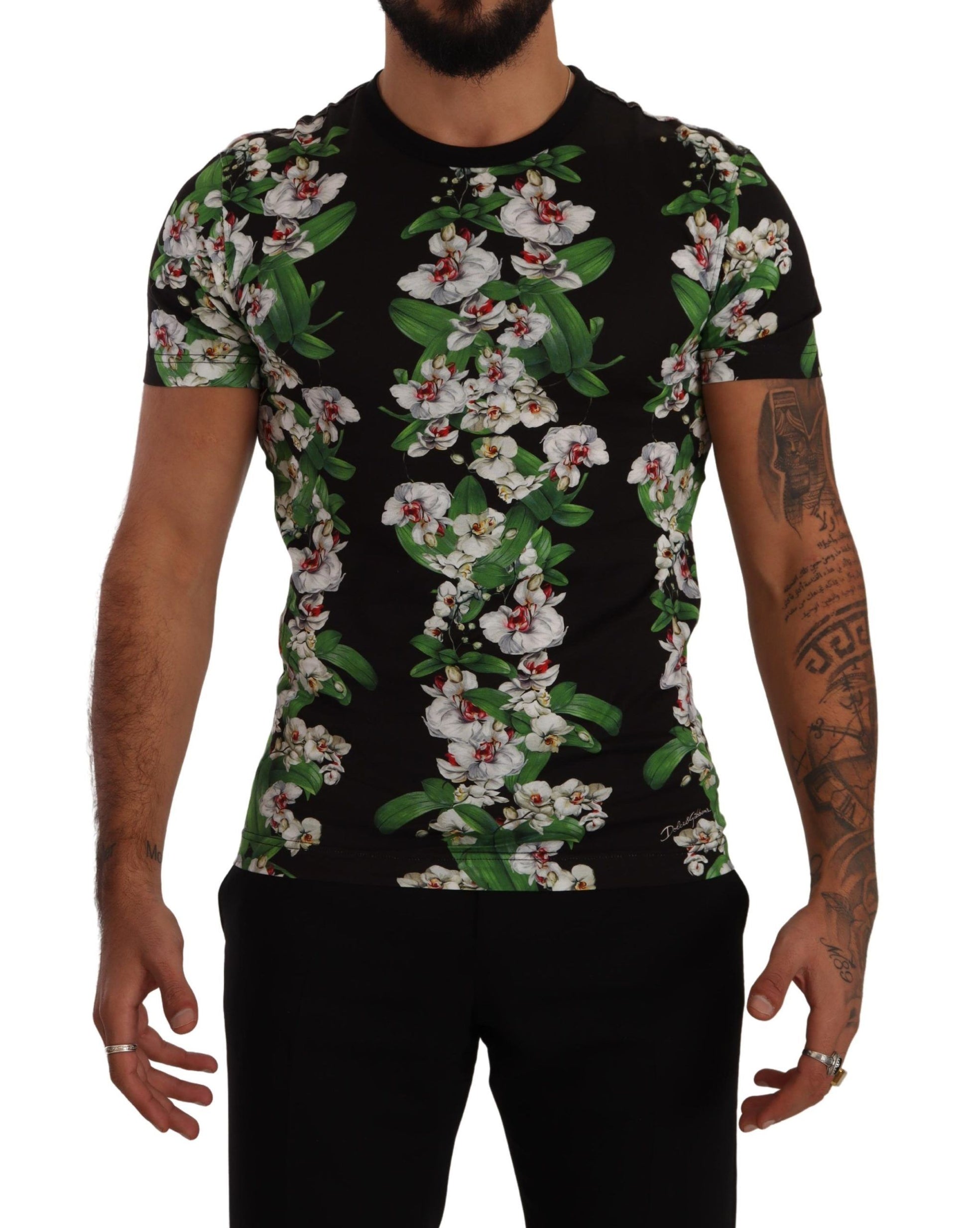 Dolce & Gabbana Black Floral Print Crewneck T-shirt Dolce & Gabbana