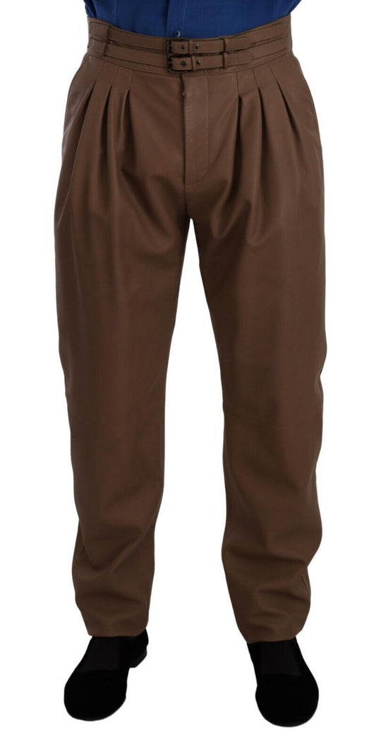 Dolce & Gabbana Brown Leather Tapered High Waist Pants Dolce & Gabbana