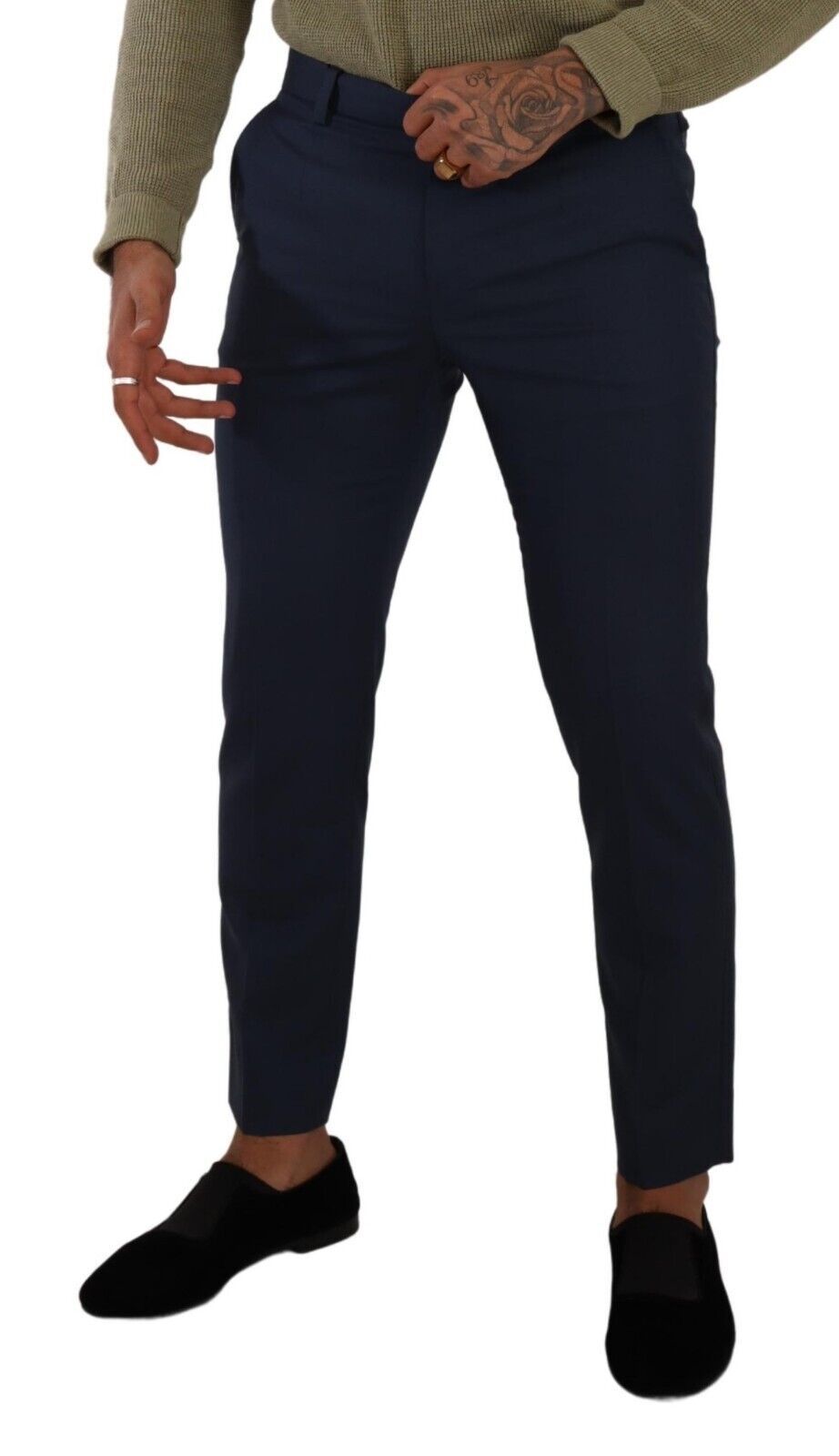 Dolce & Gabbana Dark Blue Wool Skinny Formal Dress Pants Dolce & Gabbana