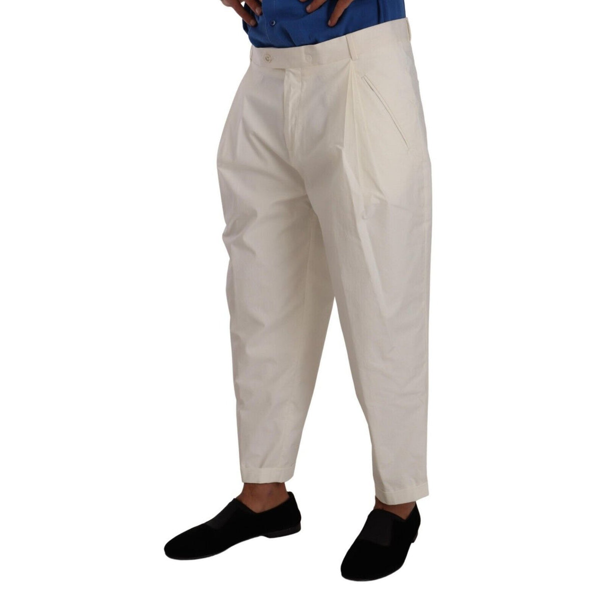 Dolce & Gabbana White Cotton Tapered Men Trouser Dress Pants