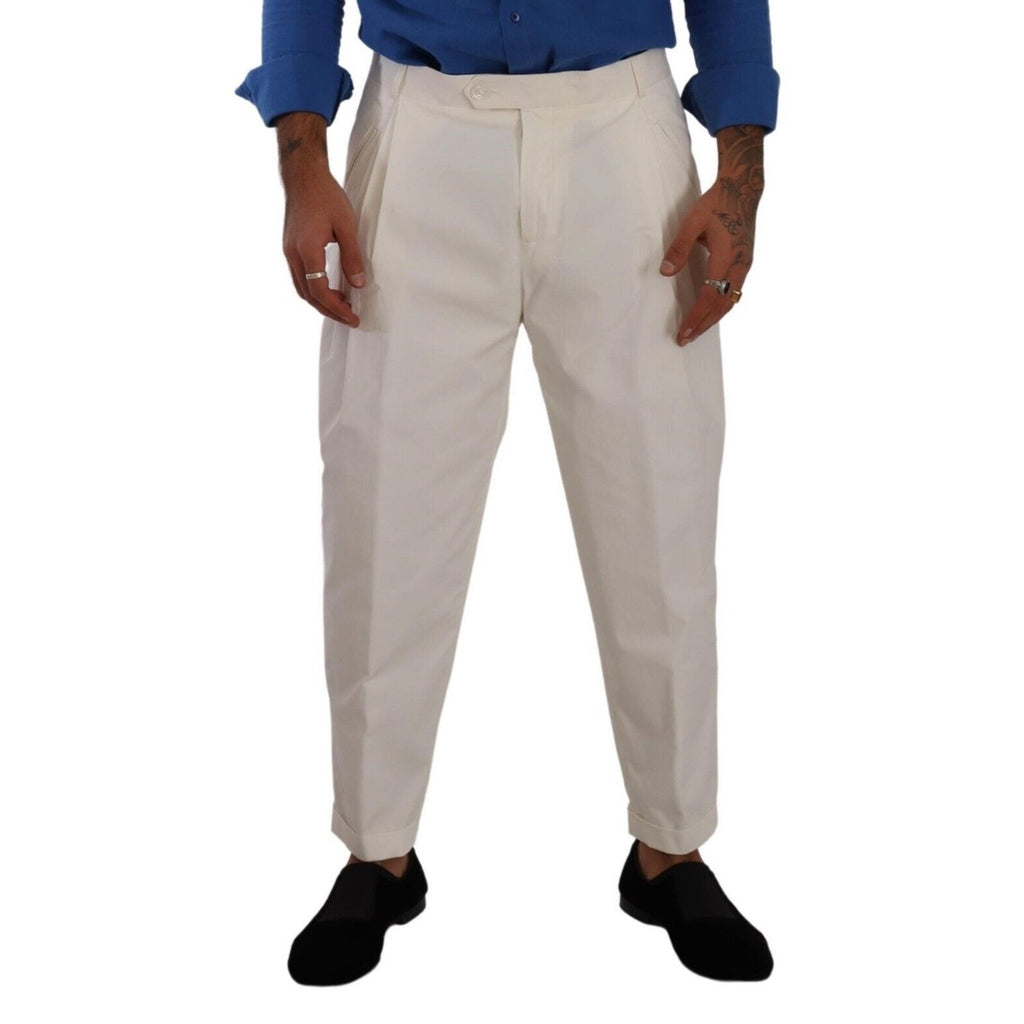 Dolce & Gabbana White Cotton Tapered Men Trouser Dress Pants