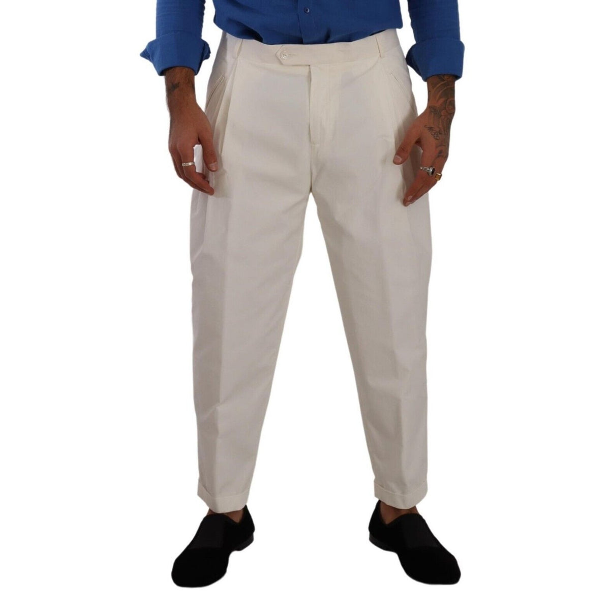Dolce & Gabbana White Cotton Tapered Men Trouser Dress Pants