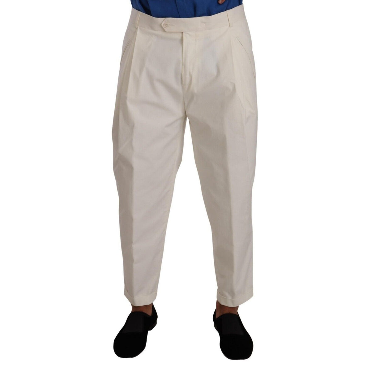 Dolce & Gabbana White Cotton Tapered Men Trouser Dress Pants