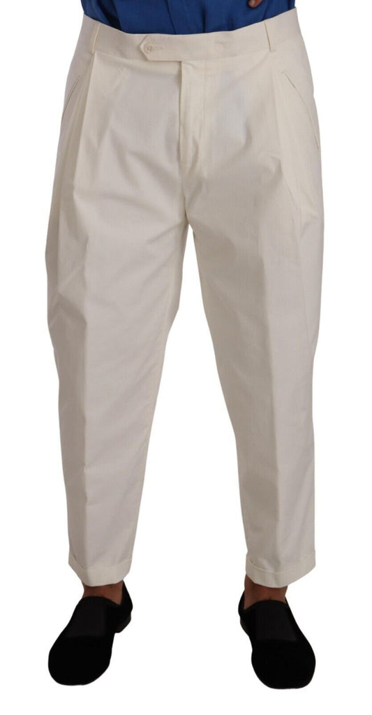 Dolce & Gabbana White Cotton Tapered Men Trouser Dress Pants Dolce & Gabbana