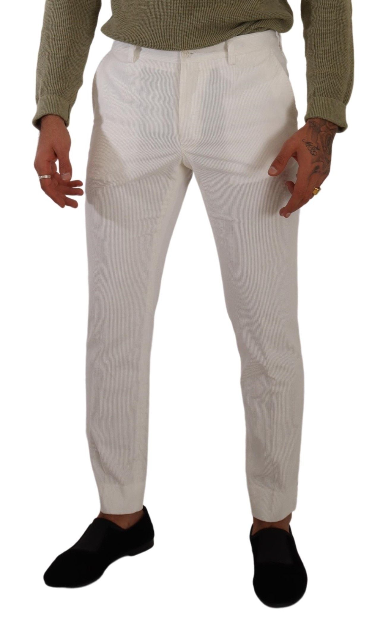 Dolce & Gabbana White Cotton Skinny Corduroy Trouser Pants Dolce & Gabbana