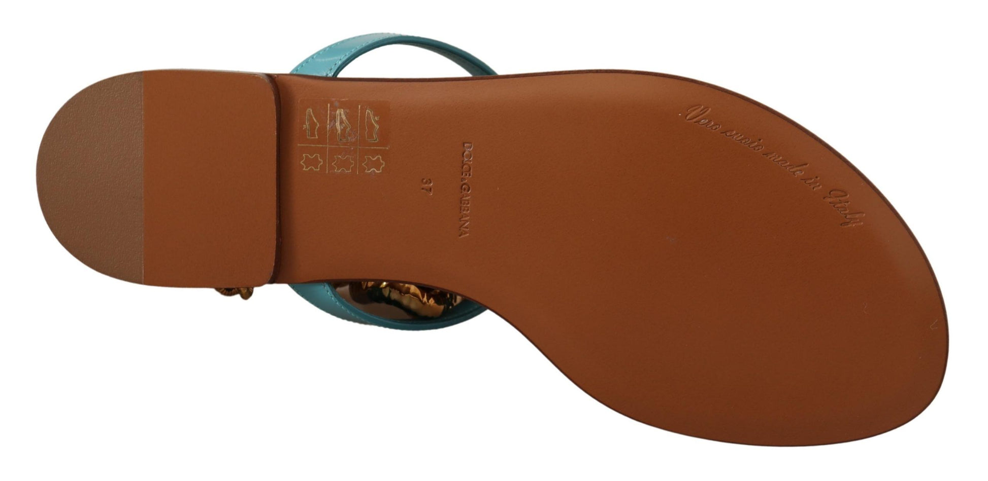 Dolce & Gabbana Blue Leather Devotion Flats Sandals Dolce & Gabbana