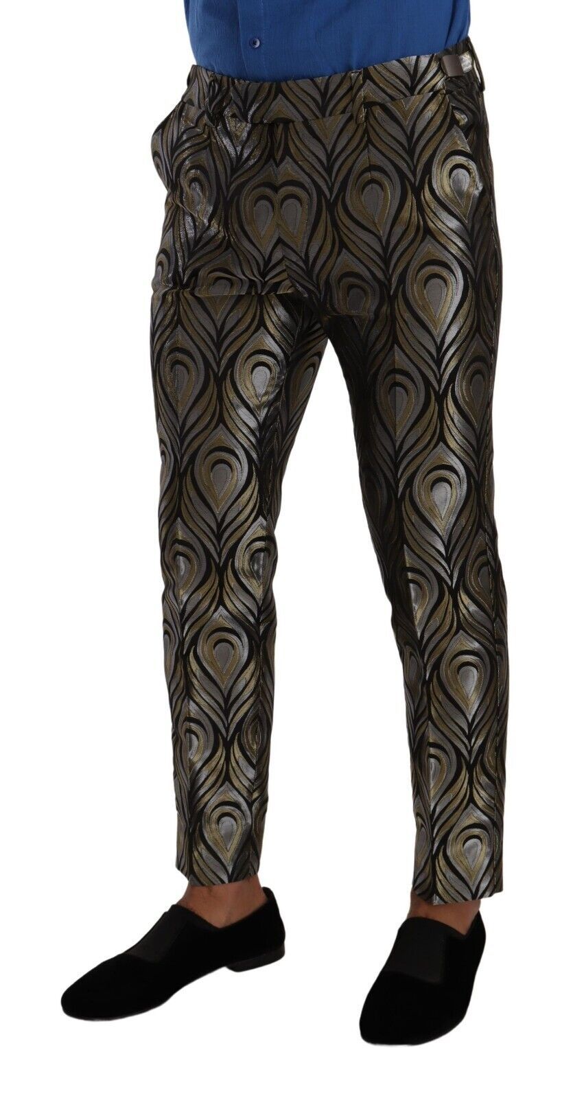Dolce & Gabbana Silver Gold Jacquard Men Trouser Dress Pants Dolce & Gabbana