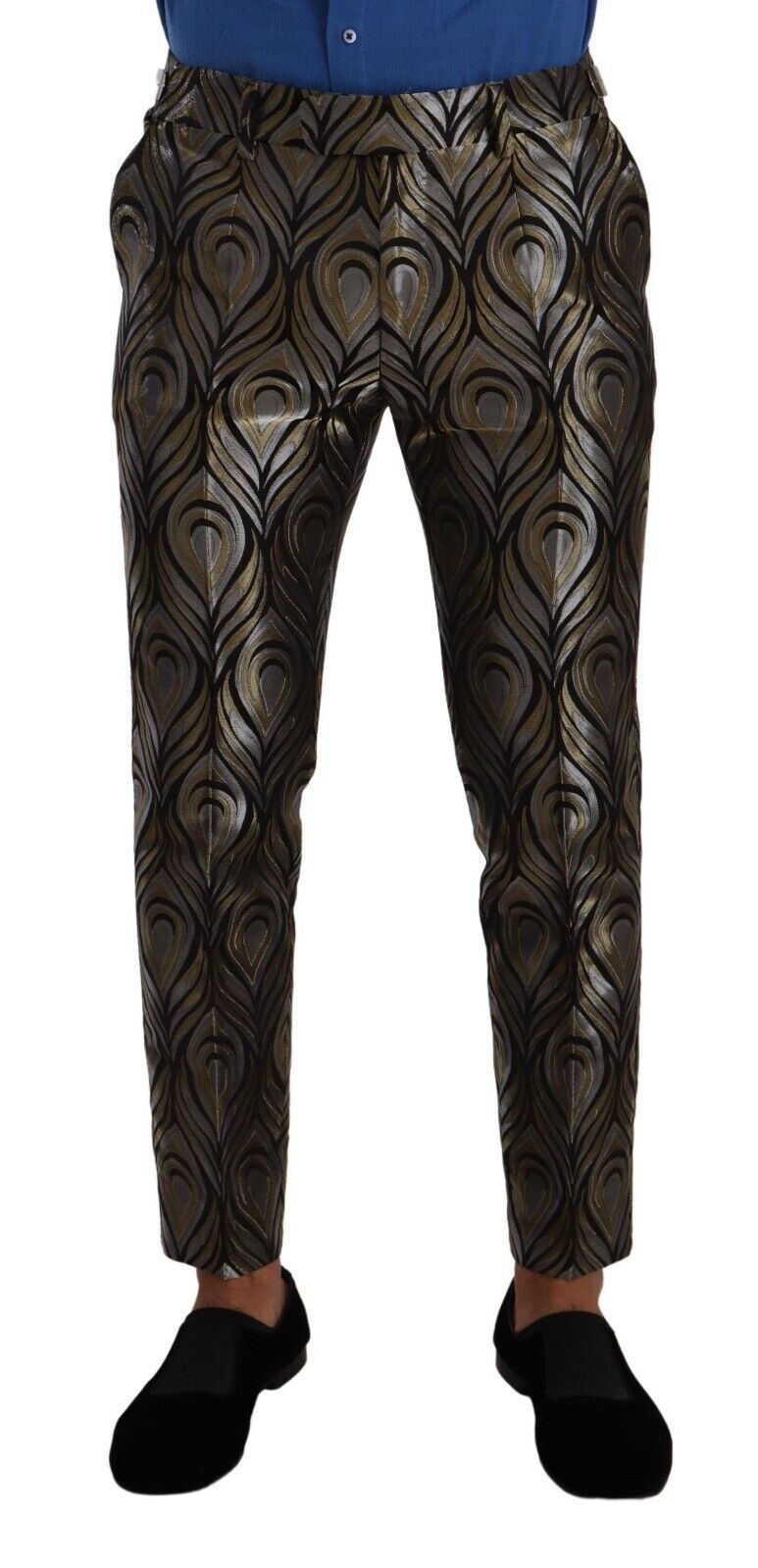 Dolce & Gabbana Silver Gold Jacquard Men Trouser Dress Pants Dolce & Gabbana
