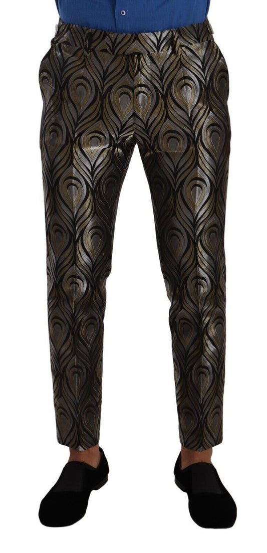 Dolce & Gabbana Silver Gold Jacquard Men Trouser Dress Pants Dolce & Gabbana