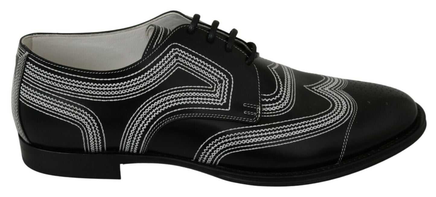 Dolce & Gabbana Black Leather Derby Formal White Lace Shoes Dolce & Gabbana
