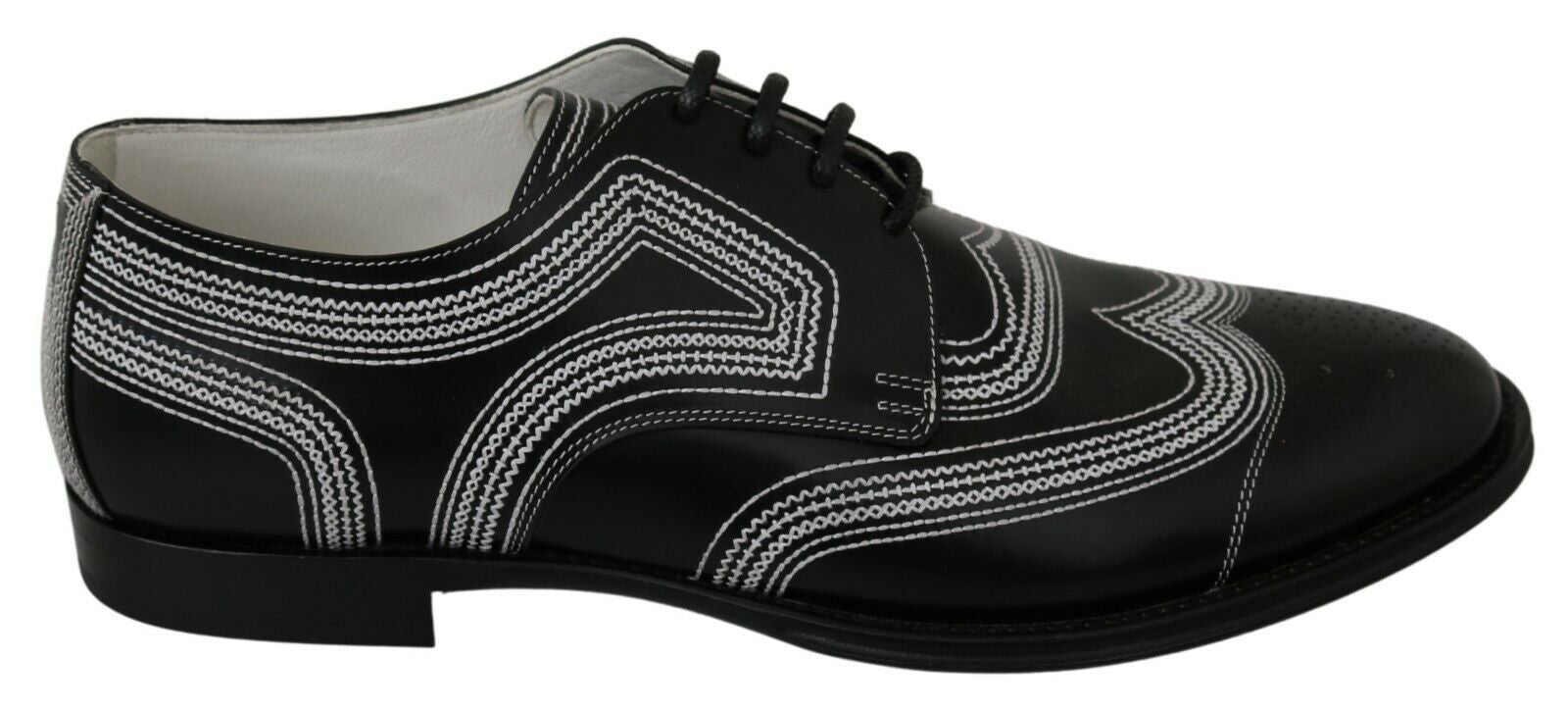 Dolce & Gabbana Black Leather Derby Formal White Lace Shoes Dolce & Gabbana