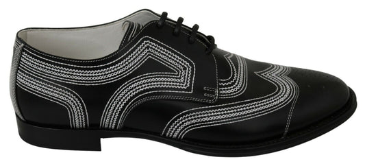 Dolce & Gabbana Black Leather Derby Formal White Lace Shoes Dolce & Gabbana