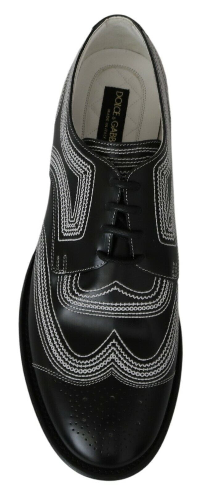 Dolce & Gabbana Black Leather Derby Formal White Lace Shoes Dolce & Gabbana