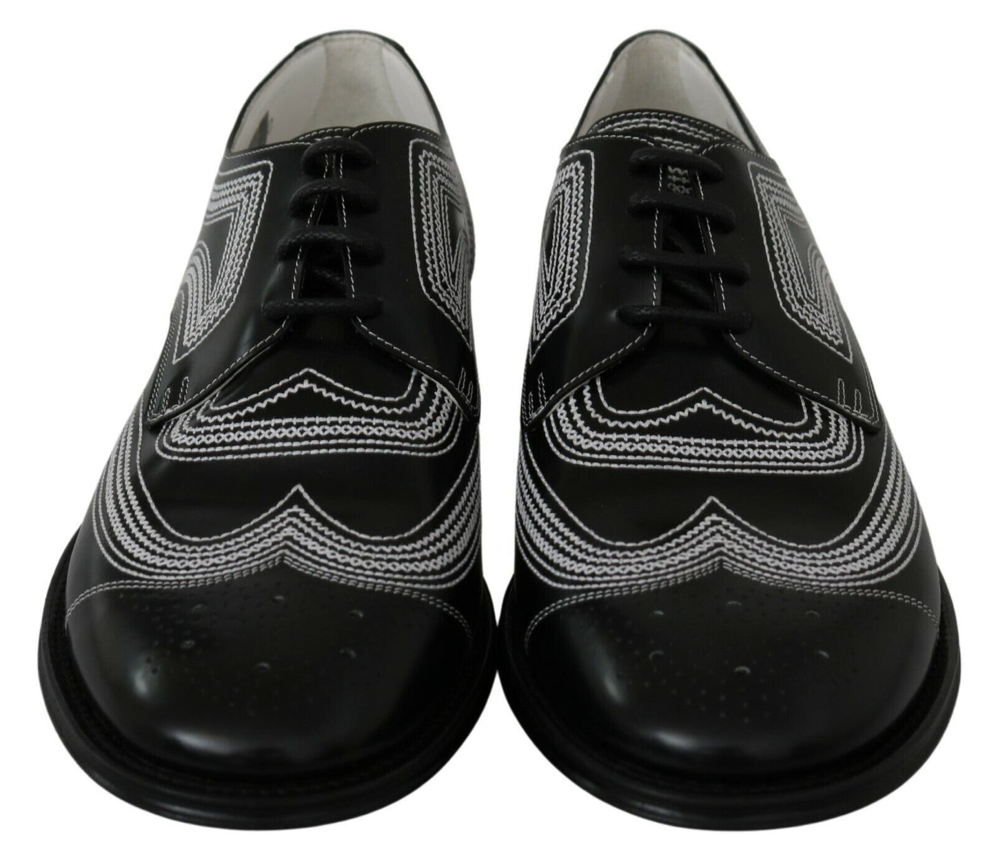 Dolce & Gabbana Black Leather Derby Formal White Lace Shoes Dolce & Gabbana