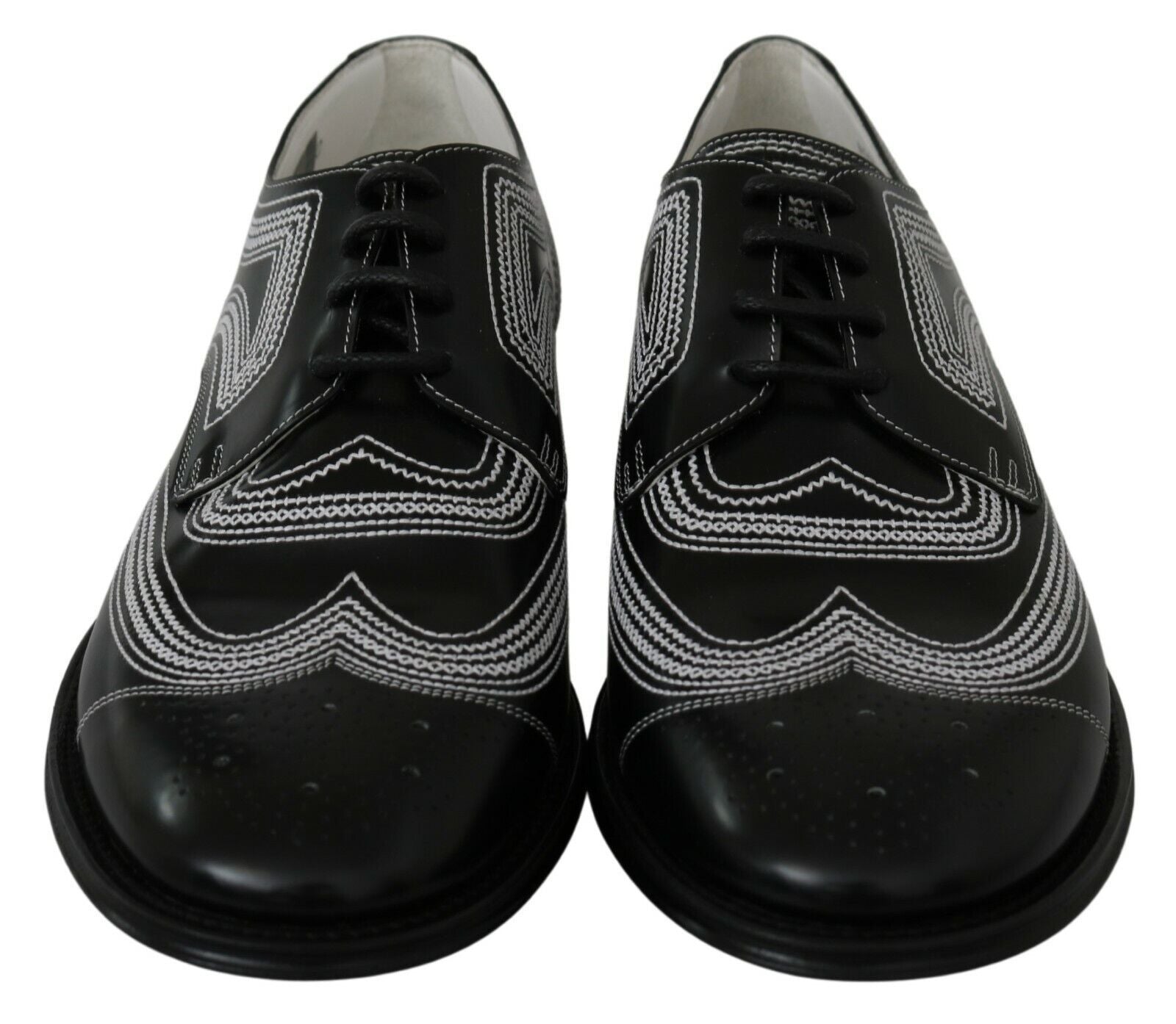 Dolce & Gabbana Black Leather Derby Formal White Lace Shoes Dolce & Gabbana