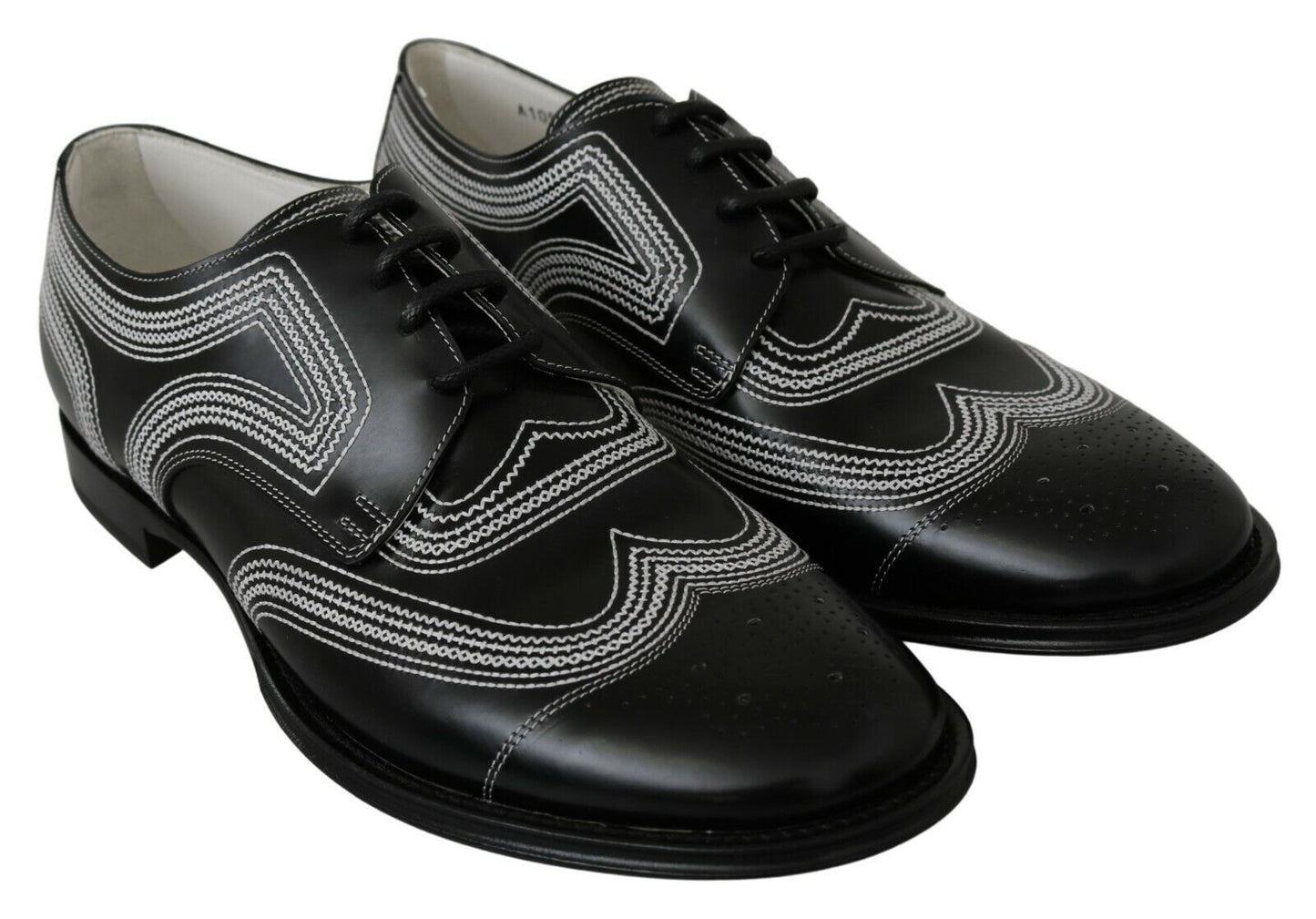 Dolce & Gabbana Black Leather Derby Formal White Lace Shoes Dolce & Gabbana