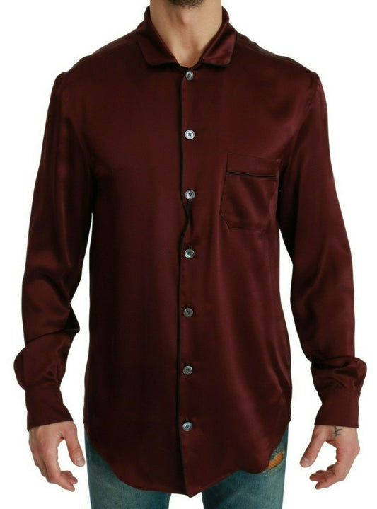 Dolce & Gabbana Bordeaux Silk Pajama Casual Shirt Dolce & Gabbana