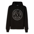 Versace Jeans Black Cotton Logo Details Hooded Sweatshirt