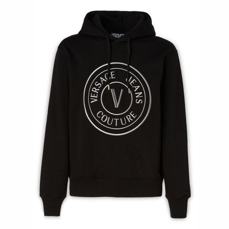 Versace Jeans Black Cotton Logo Details Hooded Sweatshirt