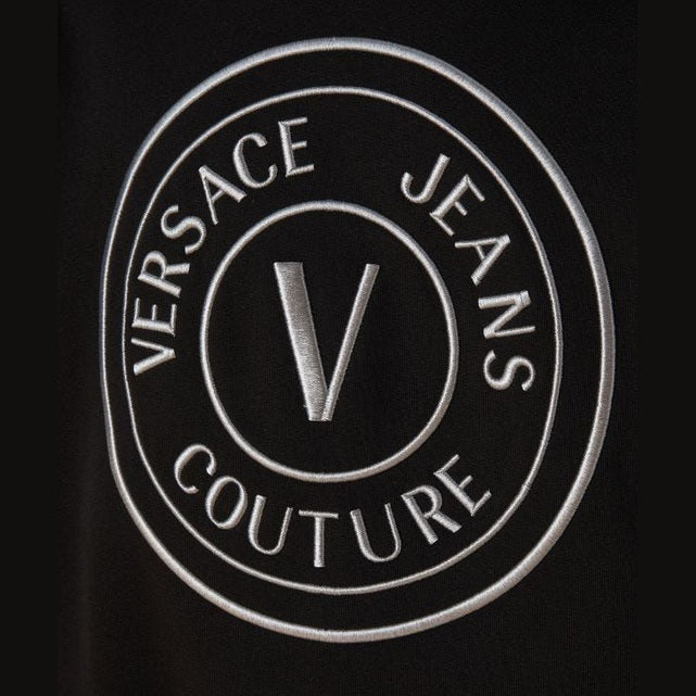 Versace Jeans Black Cotton Logo Details Hooded Sweatshirt