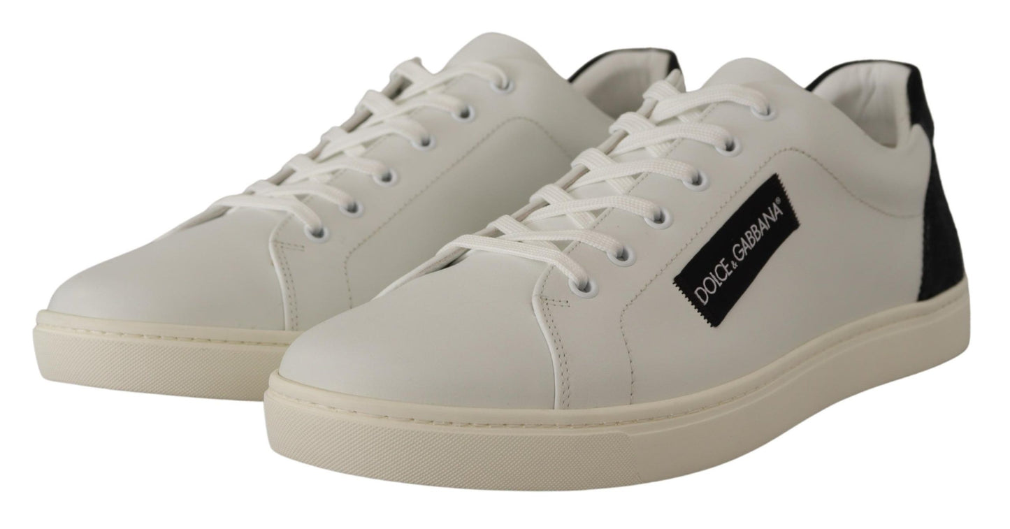 Dolce & Gabbana White Black Leather Low Shoes Sneakers Dolce & Gabbana