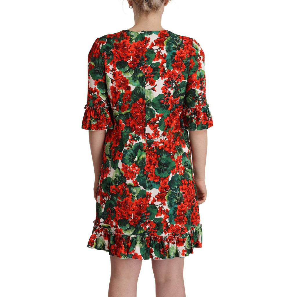 Dolce & Gabbana Multicolor Red Floral Shift Gown Dress