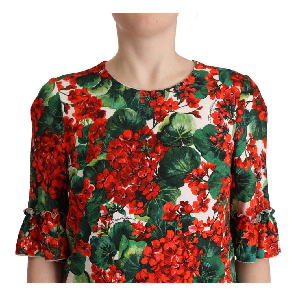 Dolce & Gabbana Multicolor Red Floral Shift Gown Dress