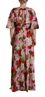 Dolce & Gabbana Pink Floral Silk Stretch Gown Maxi Dress