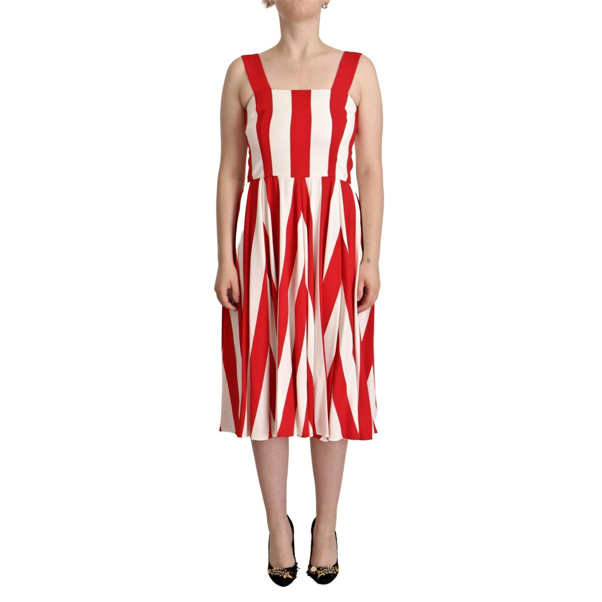Dolce & Gabbana White Red Stretch Shift A-line Gown Dress