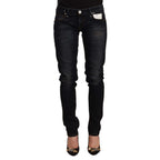 Acht Black Washed Cotton Low Waist Slim Fit Denim Jeans