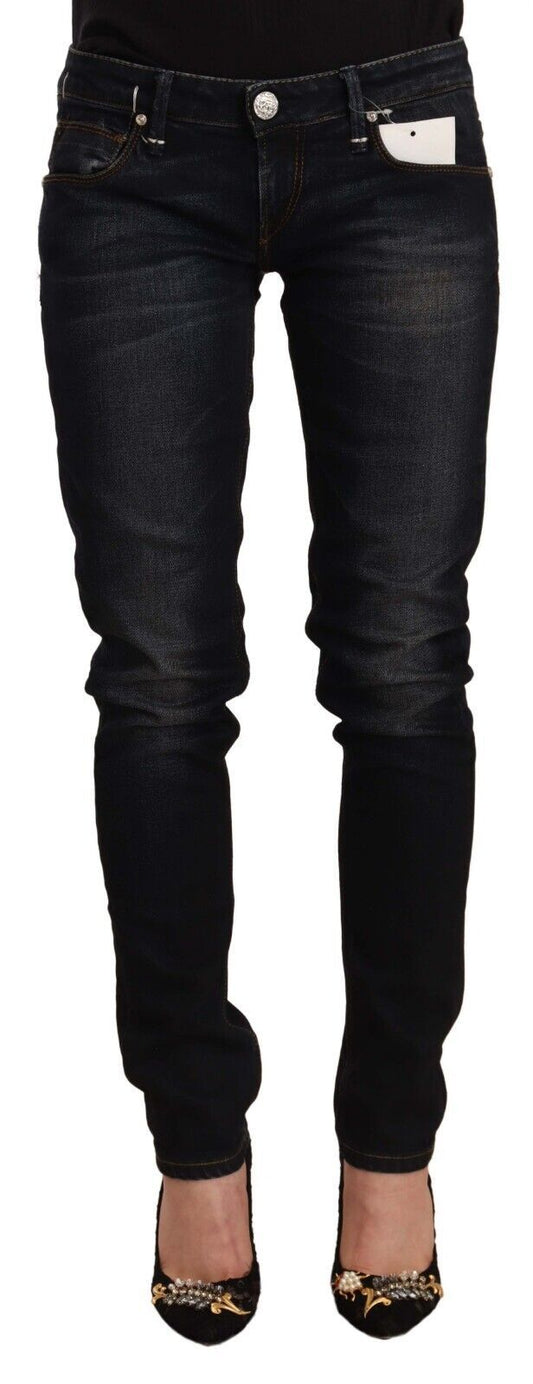 Acht Black Washed Cotton Low Waist Slim Fit Denim Jeans Acht