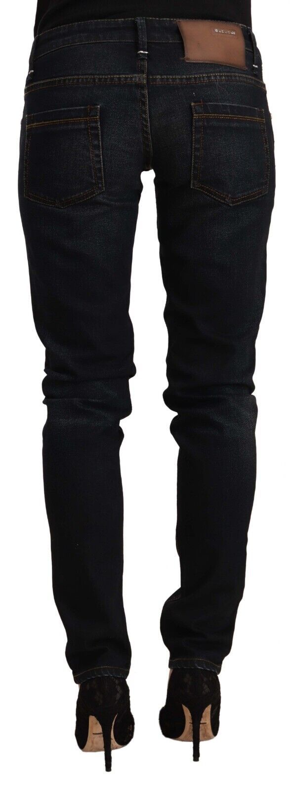 Acht Black Washed Cotton Low Waist Slim Fit Denim Jeans Acht