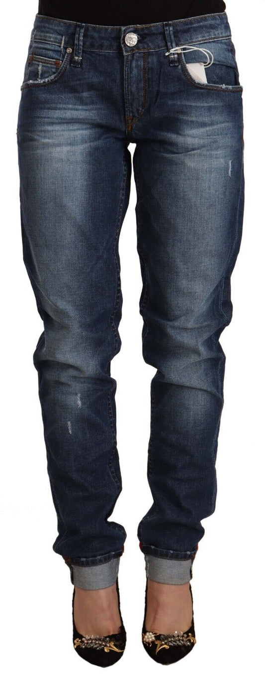 Acht Blue Washed Mid Waist Slim Fit Denim Folded Hem Jeans Acht