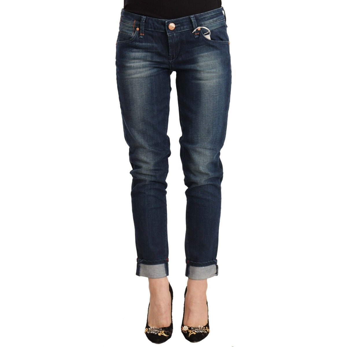 Acht Blue Washed Low Waist Skinny Denim Folded Hem Jeans