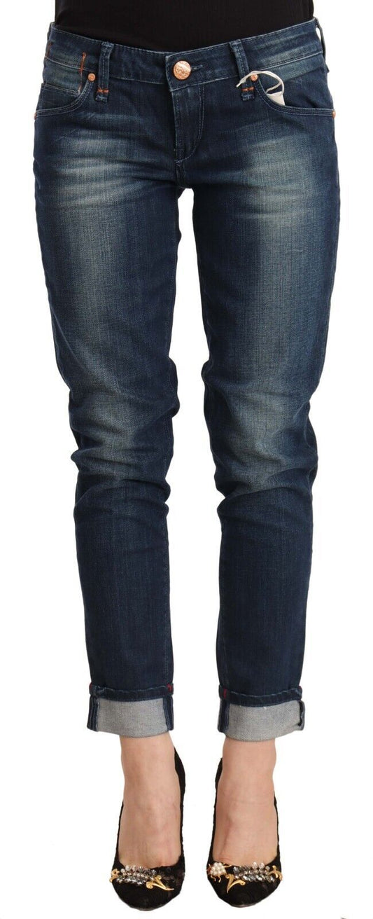 Acht Blue Washed Low Waist Skinny Denim Folded Hem Jeans Acht