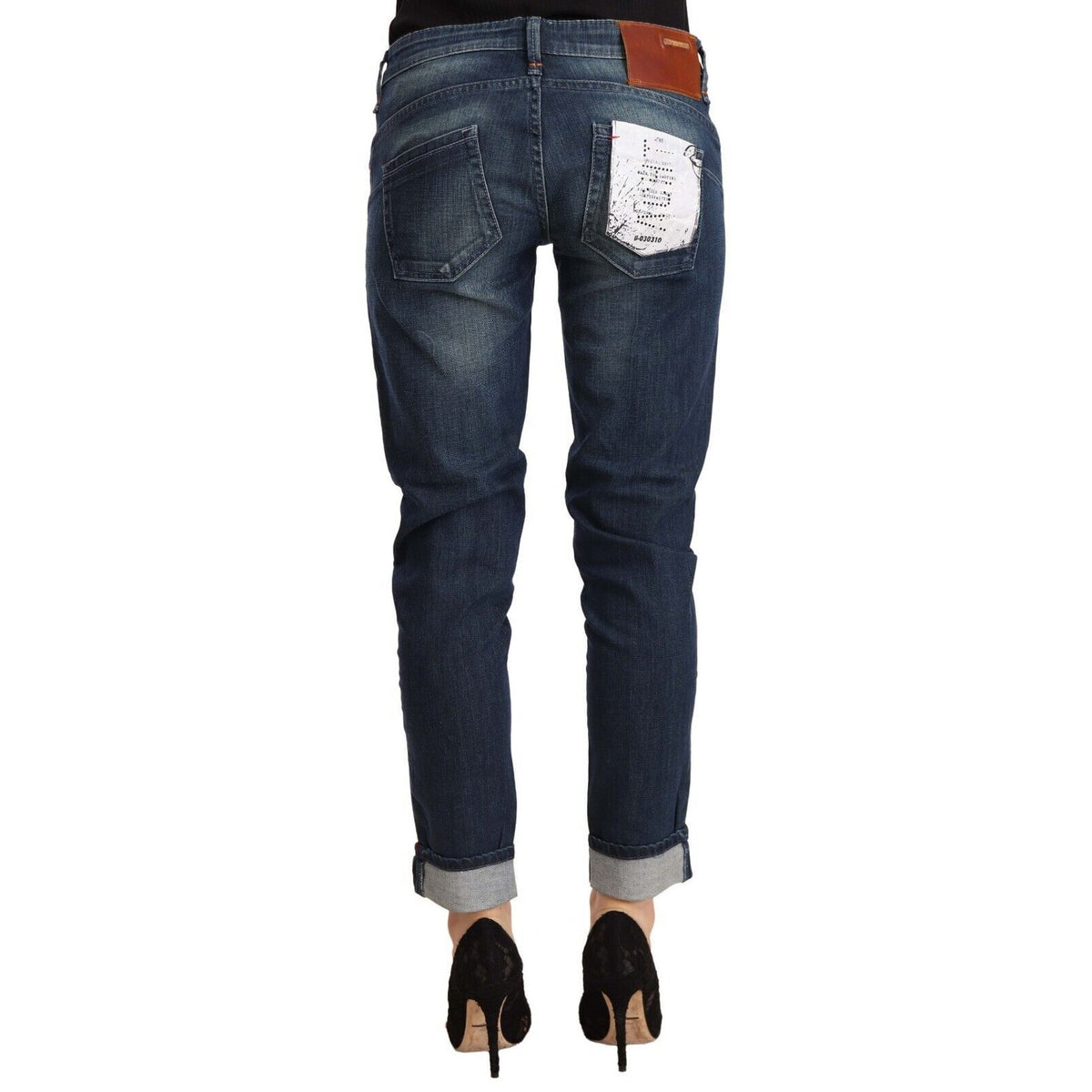 Acht Blue Washed Low Waist Skinny Denim Folded Hem Jeans